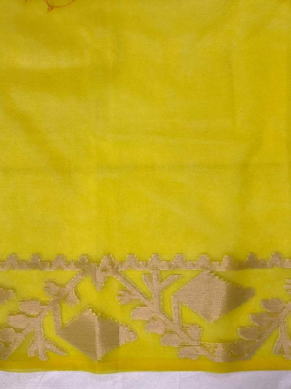 Banarasee Dual Color Organza Saree With Resham & Zari Work-Off White & Yellow