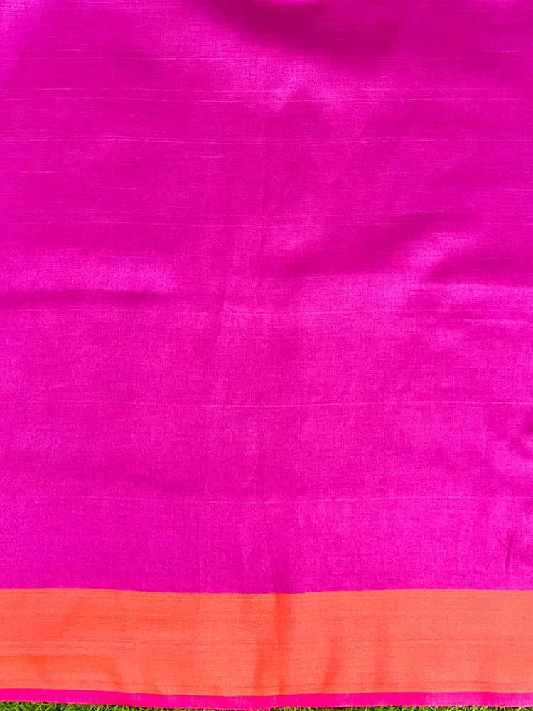 Bhagalpur Handloom Pure Linen Saree With Dual Tone Contrast Pallu-Magenta