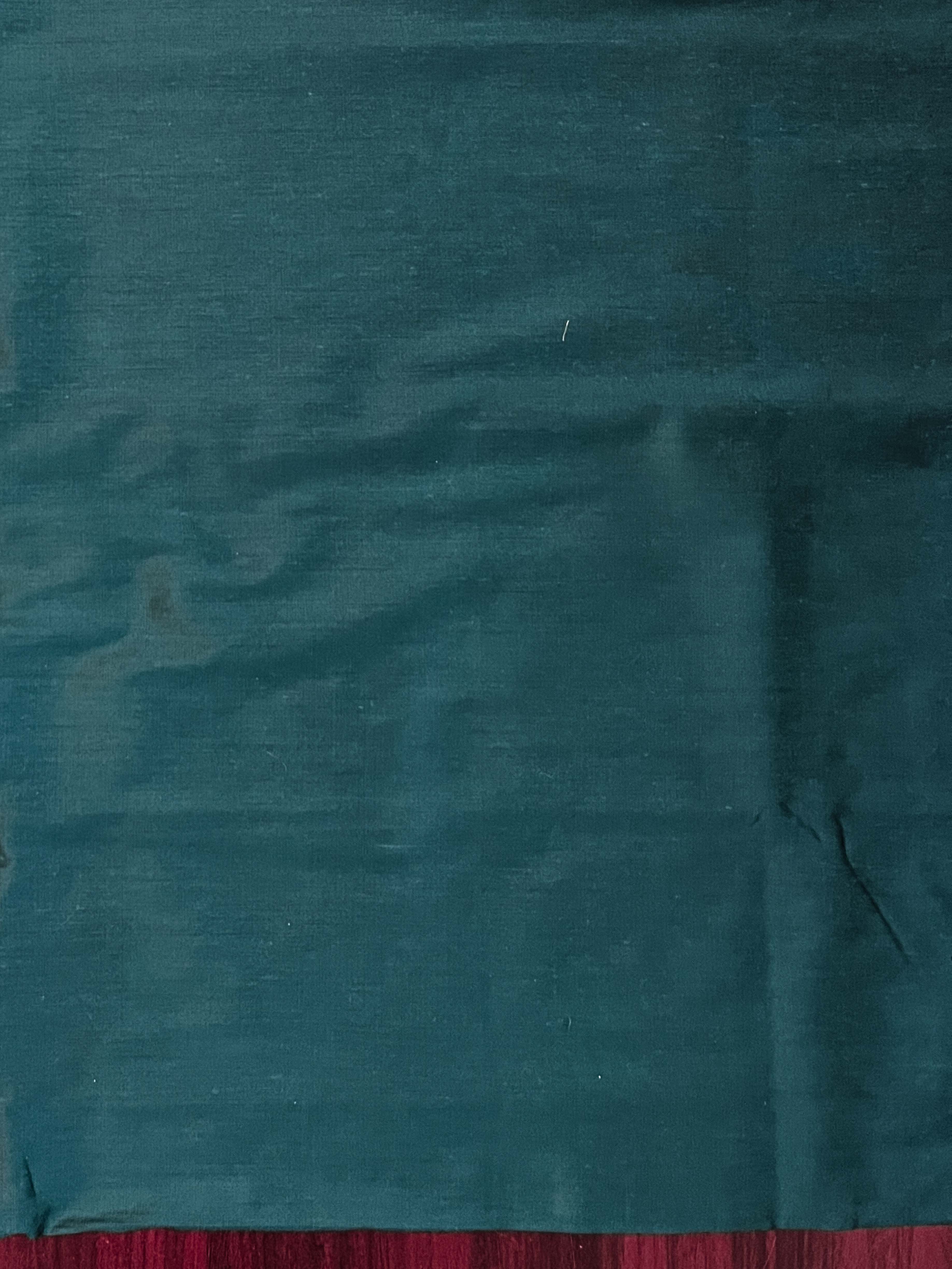 Banarasee Cotton Silk Resham Work Salwar Kameez Fabric With Dupatta Set-Teal Blue