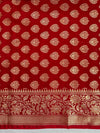 Banarasee Handloom Semi Silk Saree With Sona Rupa Zari Buta Design Floral Border & Lace-Deep Red