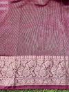 Banarasee Handloom Plain Tissue Saree With Zari Border & Lace-Magenta