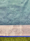 Banarasee Handloom Dual Tone Plain Tissue Saree With Zari Border & Lace-Green