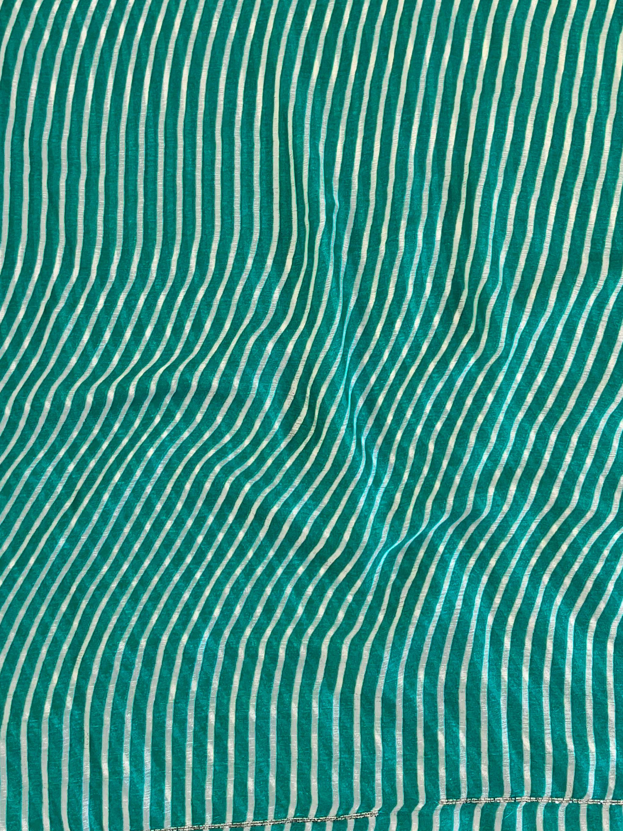 Banarasee Chiffon Saree With Leheriya Design & Katdana Border-Sea Green