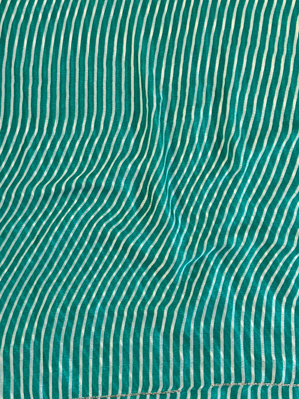 Banarasee Chiffon Saree With Leheriya Design & Katdana Border-Sea Green