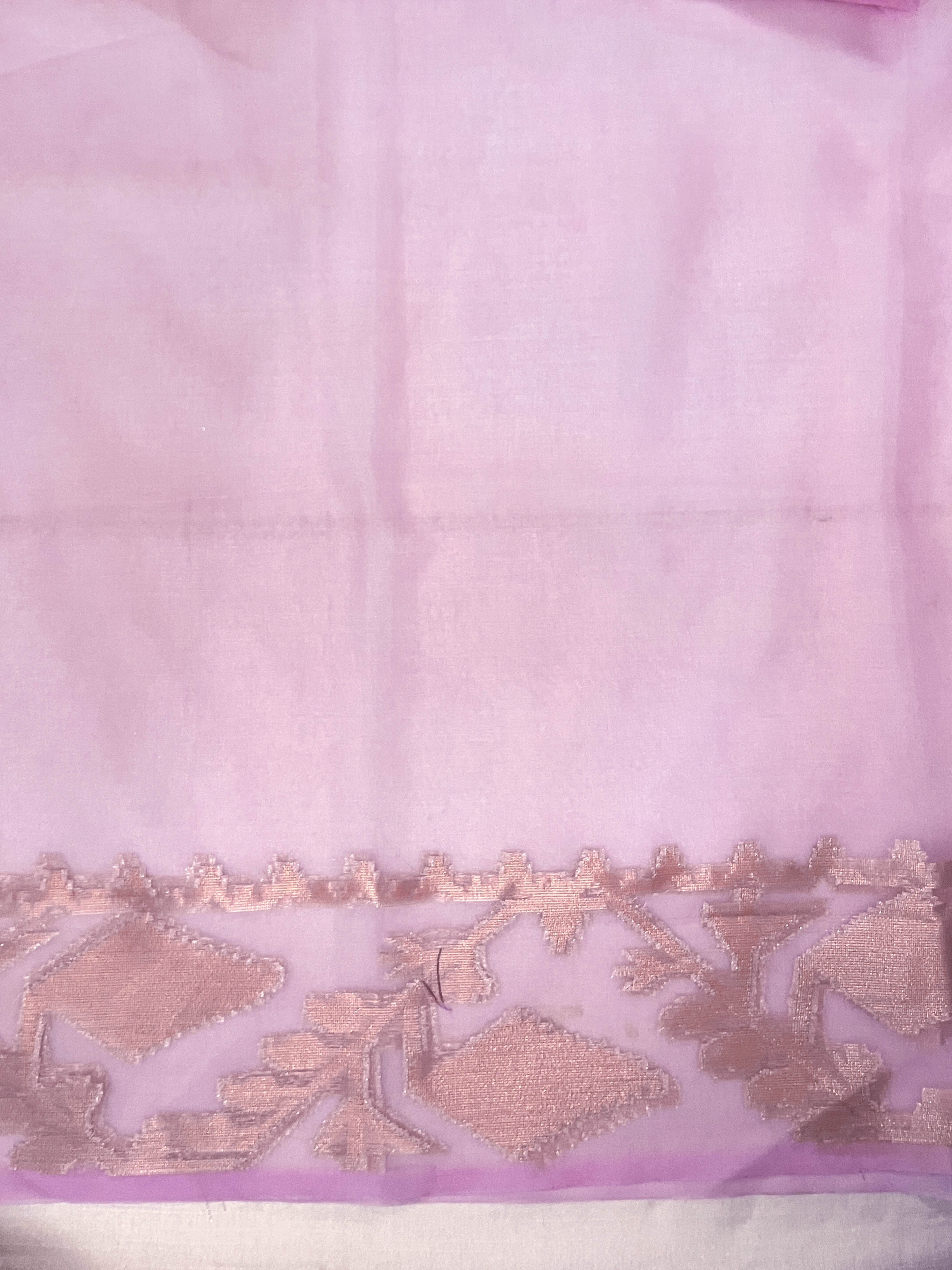 Banarasee Dual Color Organza Mix Saree With Resham & Zari Work-Pink & Off White