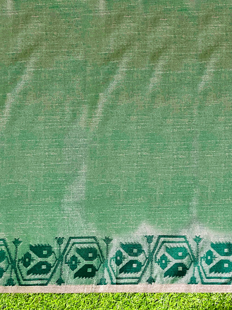 Banarasee Handwoven Semi-Tussar Saree With Embroidered Contrast Border-Beige