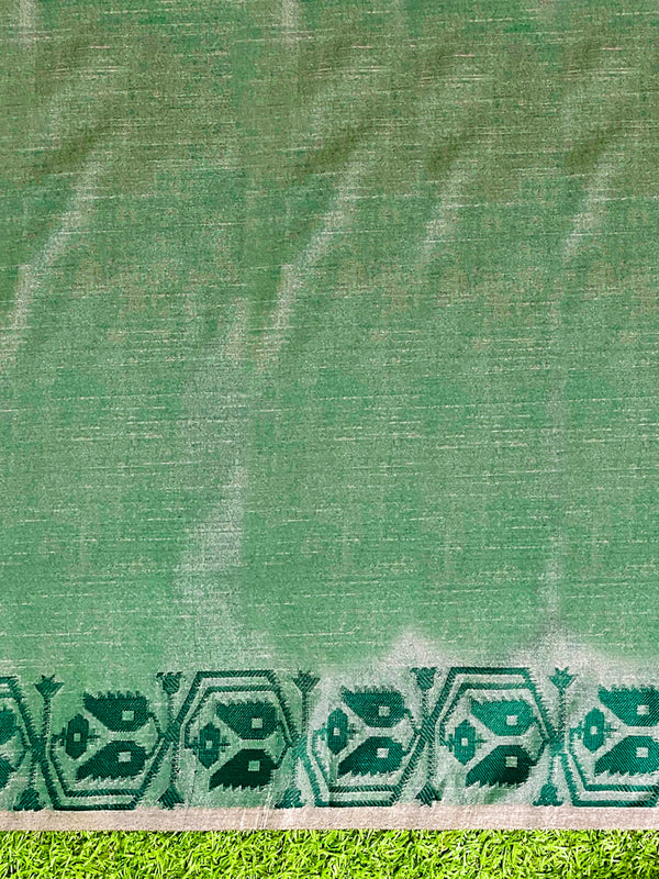 Banarasee Handwoven Semi-Tussar Saree With Embroidered Contrast Border-Beige