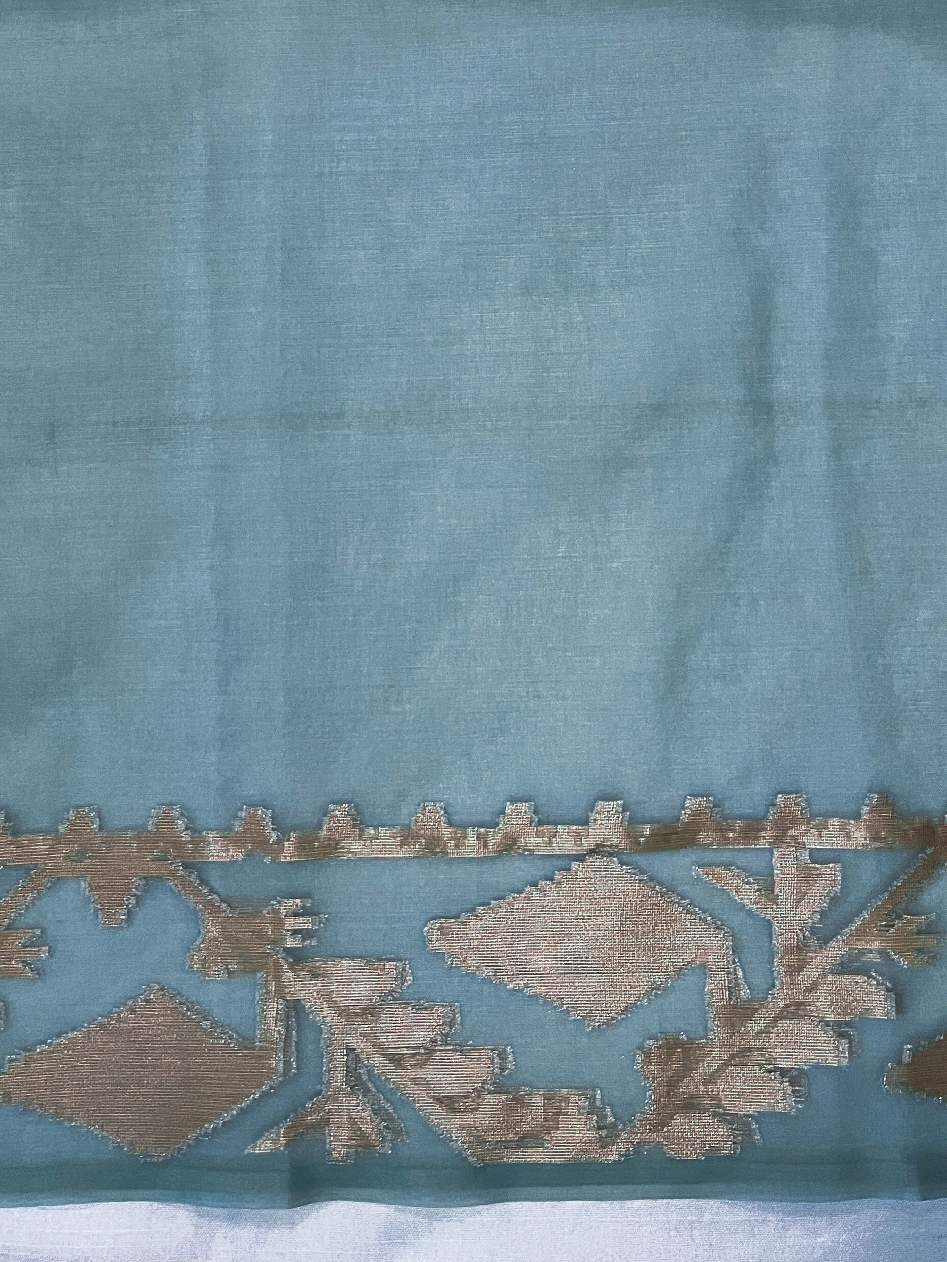 Banarasee Organza Mix Saree With Zari Work & Border-Dusty Green