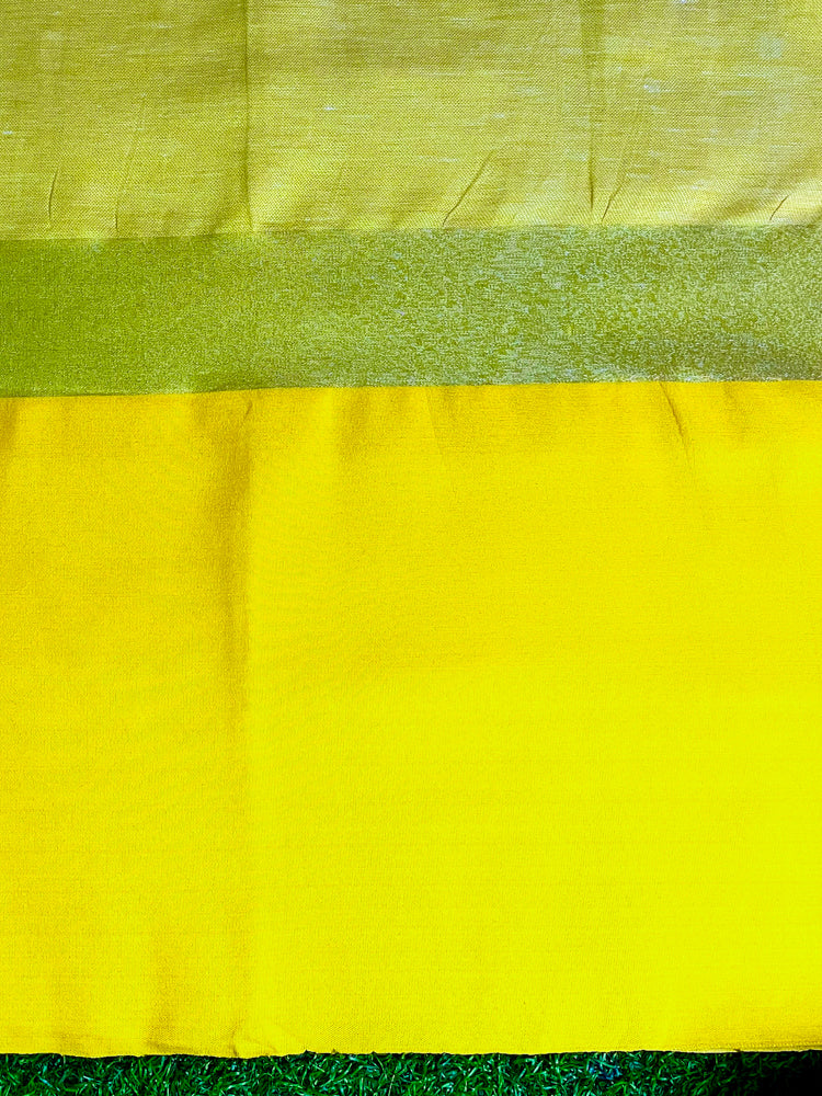 Bhagalpur Handloom Pure Linen Saree With Broad Contrast Border-White & Yellow