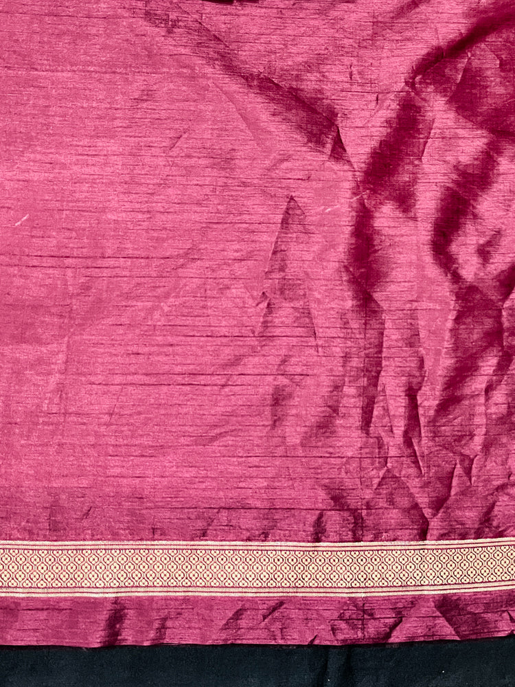Banarasee Handloom Semi Dupion Silk Saree With Sona Rupa Zari Buti Design & Border-Burgundy