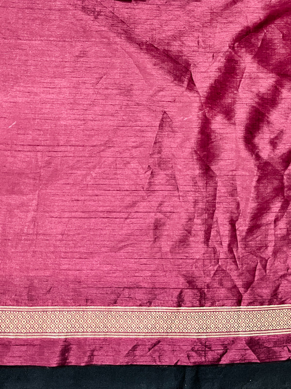 Banarasee Handloom Semi Dupion Silk Saree With Sona Rupa Zari Buti Design & Border-Burgundy