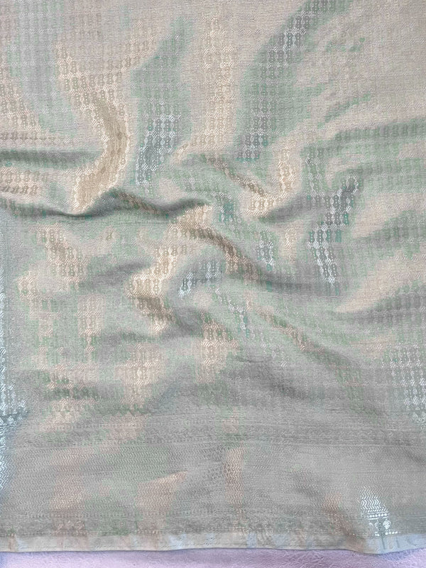 Banarasee Handwoven Semi Silk Saree With Zari Jaal Design-Light Green