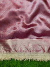 Banarasee Handwoven Tissue Saree With Zari Stripe Pattern Border & Lace-Red