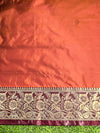 Banarasee Handloom Semi Silk Saree With Buti Design & Contrast Zari Border-Rust & Burgundy