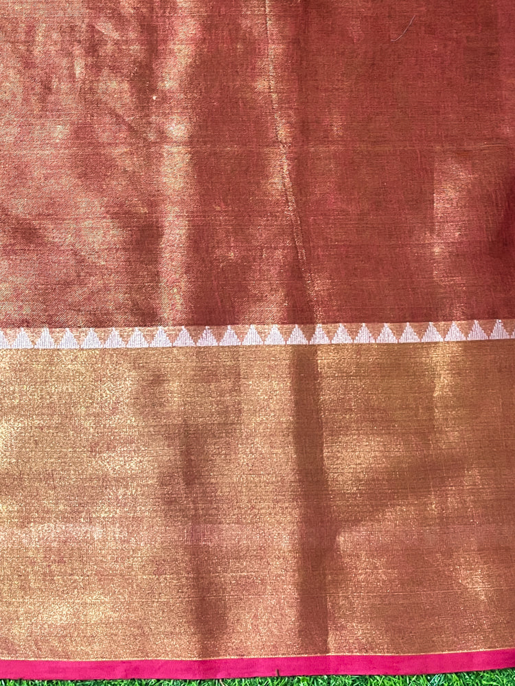 Bhagalpur Handloom Linen Tissue Batik Pattern Saree-Rust