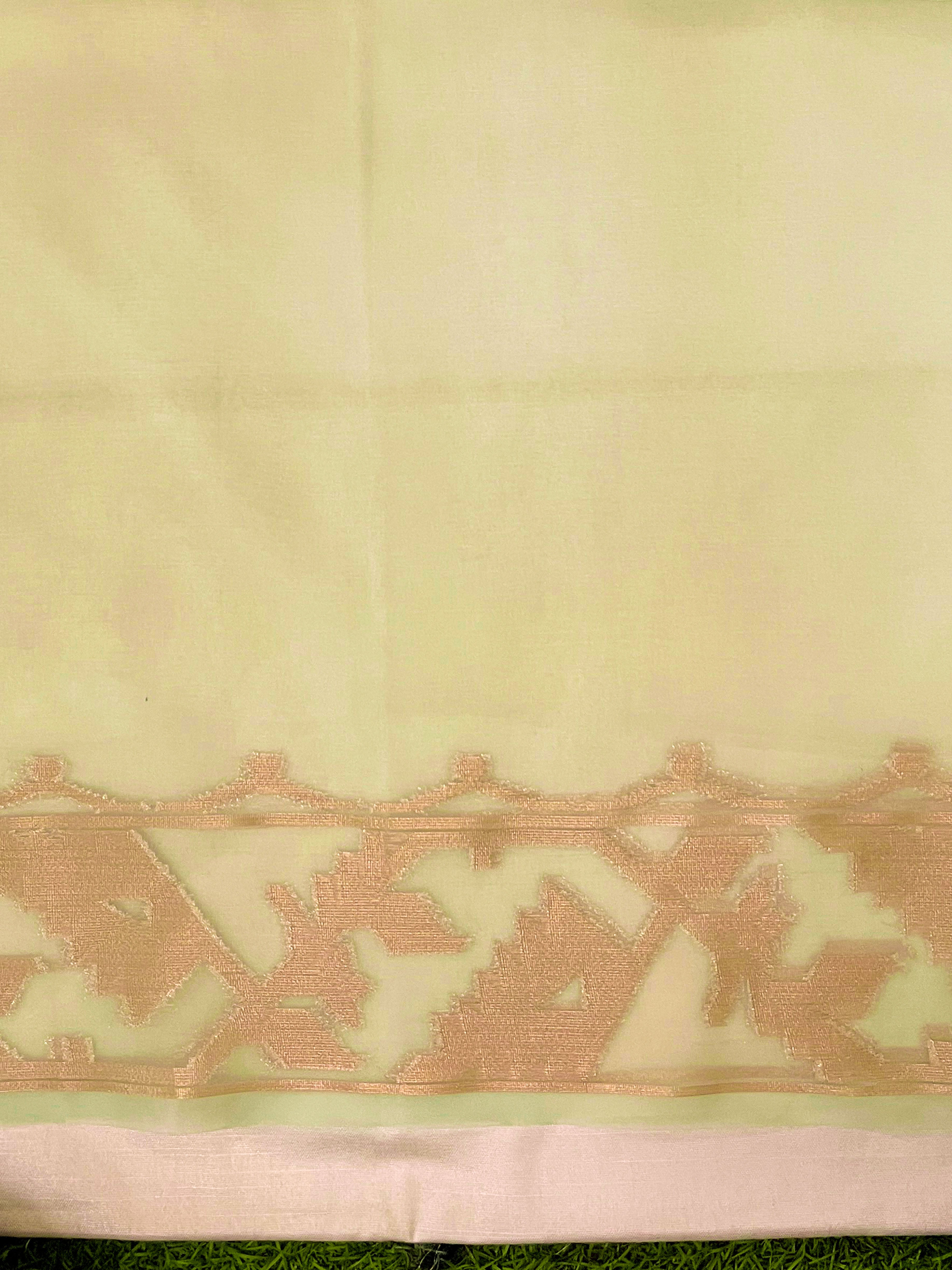 Banarasee Dual Color Organza Saree With Zari Jaal Design-Peach & Light Yellow