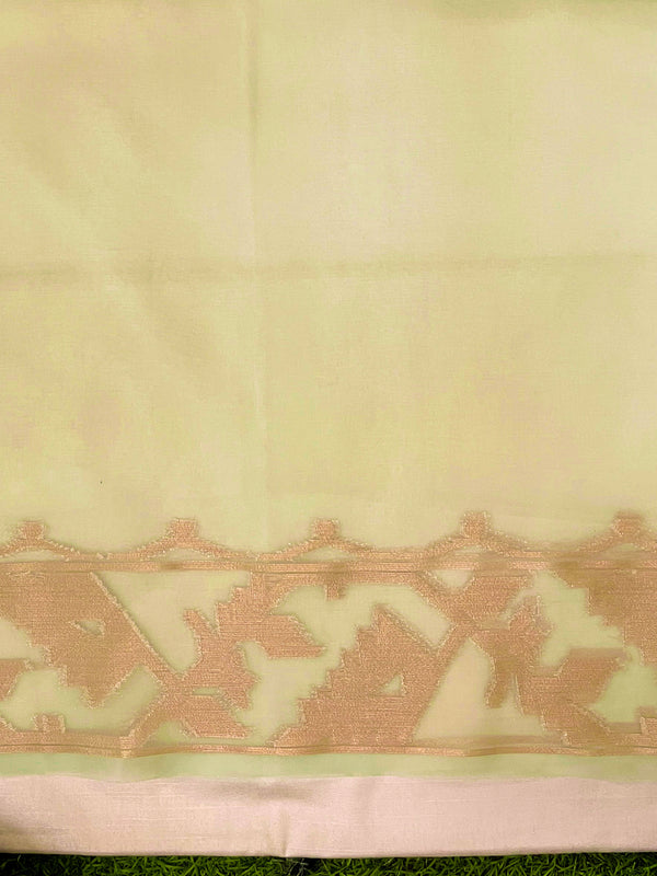 Banarasee Dual Color Organza Saree With Zari Jaal Design-Peach & Light Yellow