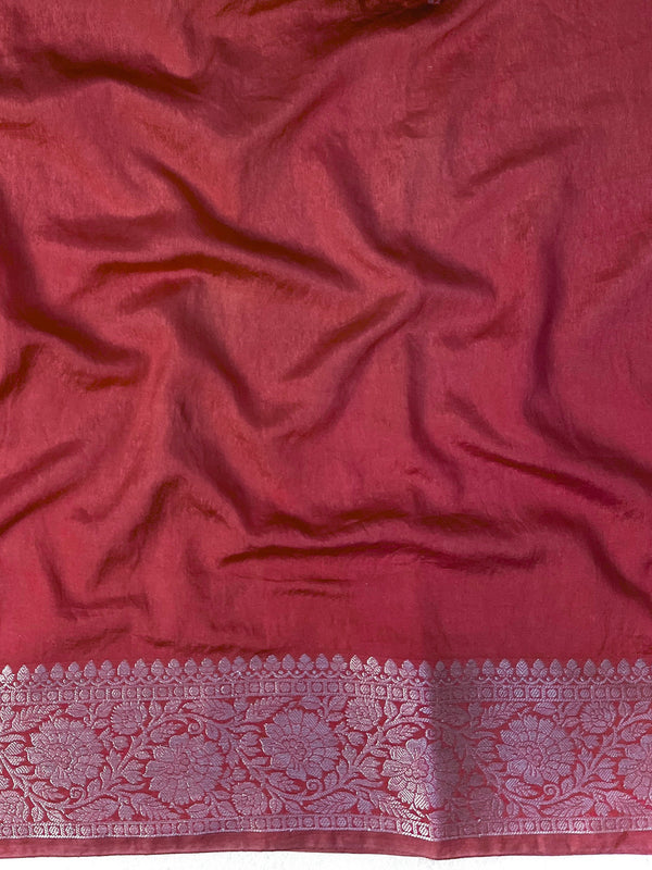 Banarasee Handwoven Faux Georgette Saree With Zari Jaal Design & Floral Border-Peach