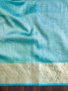 Banarasee Handloom Dual Shade Tissue Saree With Zari Border & Lace-Light Blue