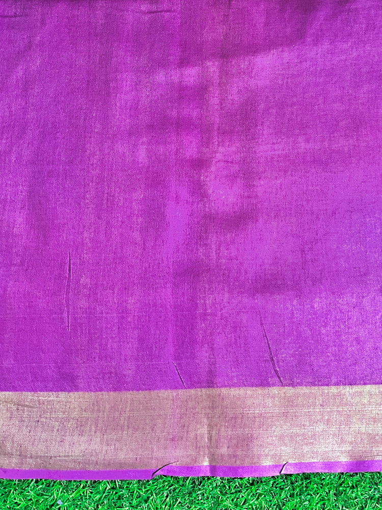 Bhagalpur Handloom Pure Linen Saree With Floral Buta Design-Violet