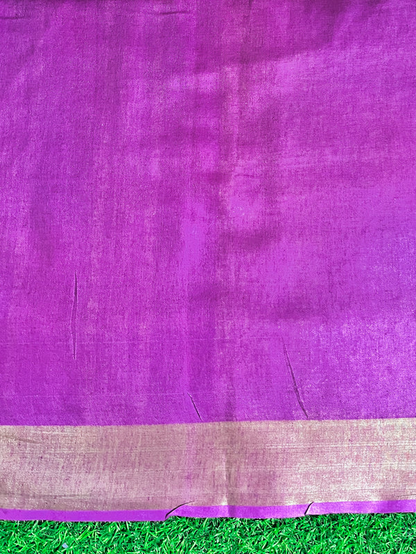 Bhagalpur Handloom Pure Linen Saree With Floral Buta Design-Violet