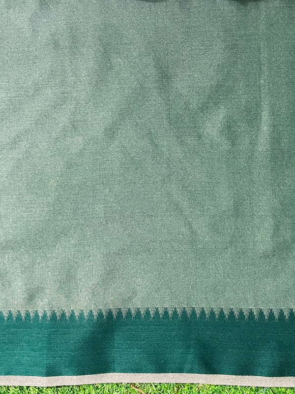 Banarasee Semi-Tussar Silk Saree With Embroidered Floral Motifs & Border-Beige & Green