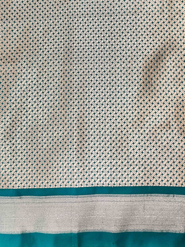 Banarasee Handloom Semi Silk Saree With Sona Rupa Zari Buti Design & Floral Border-Teal Green