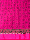 Banarasee Handloom Cotton Silk Saree With Digital Floral Prints & Contrast Border-Grey