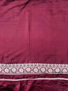 Banarasee Handloom Mashru Silk Saree With Zari Buti Design & Lace Border-Burgundy