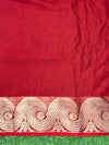 Banarasee Handloom Semi Silk Plain Saree With Gold Zari Woven Border-Red