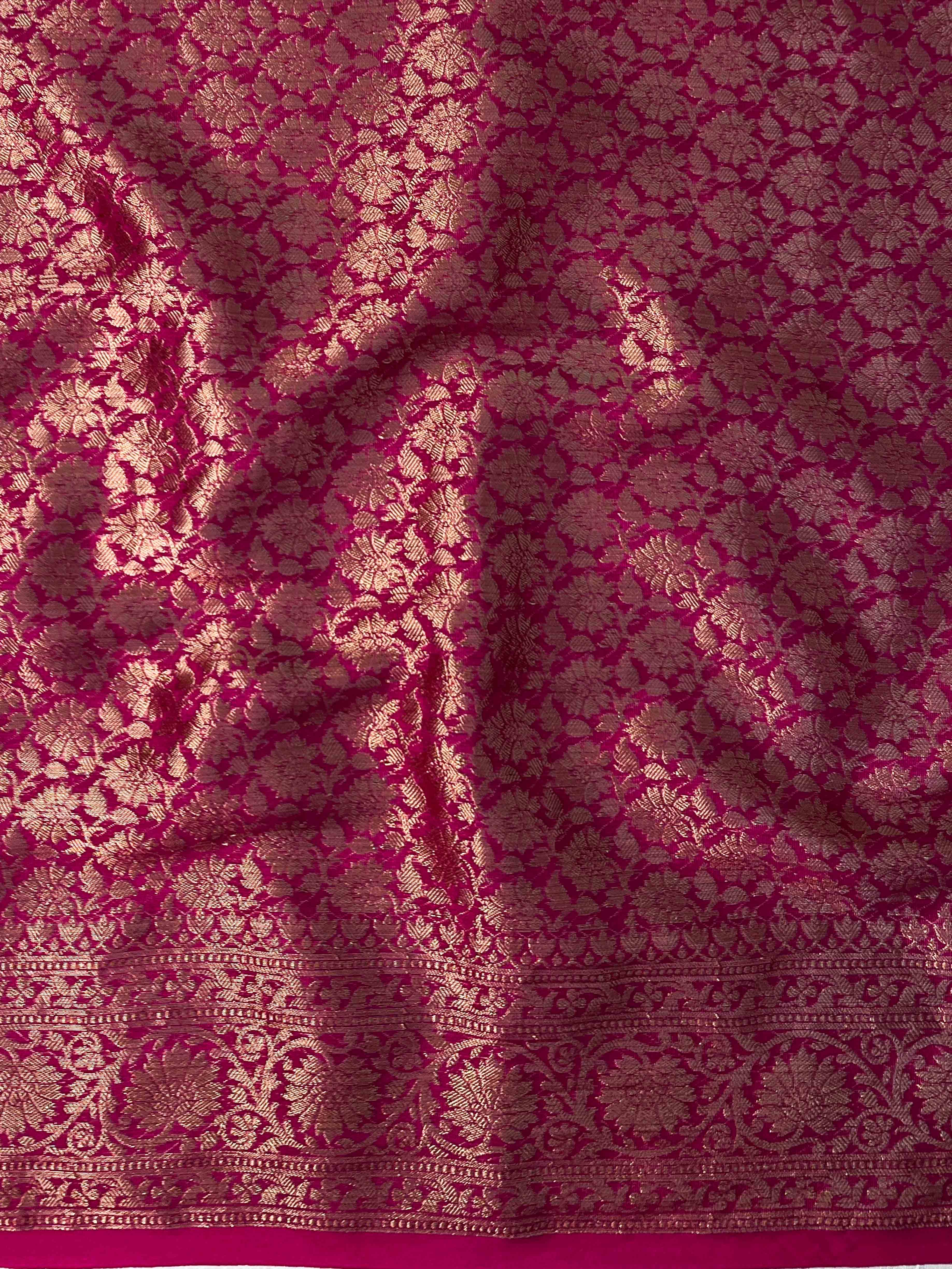 Banarasee Handwoven Georgette Saree With Zari Buta Design & Floral Border-Pink