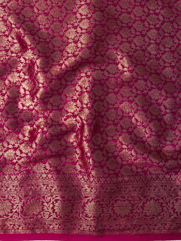 Banarasee Handwoven Georgette Saree With Zari Buta Design & Floral Border-Pink