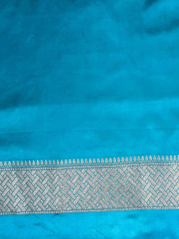 Banarasee Handloom Mashru Silk Saree With Jaal Design & Lace Border-Sky Blue
