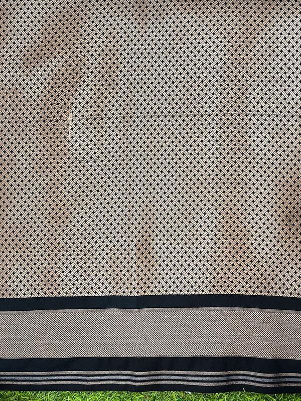 Banarasee Handloom Semi Silk Saree With Sona Rupa Zari Buti Design & Floral Border-Black
