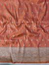 Banarasee Handwoven Plain Semi Katan Saree With Broad Zari Border-Peach