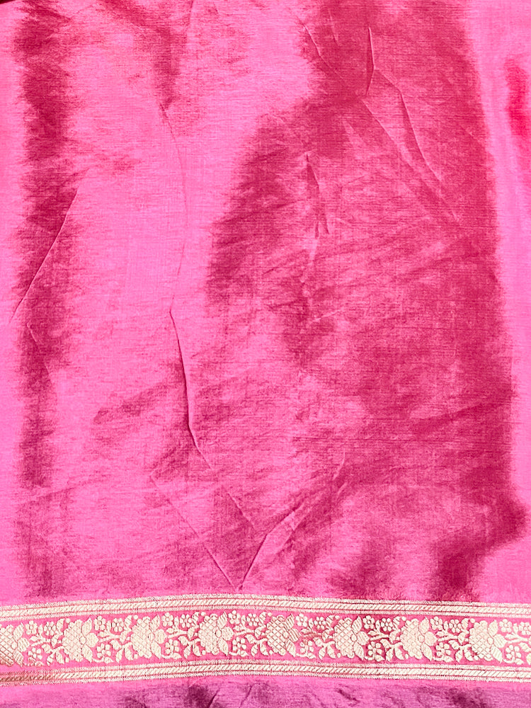 Banarasee Handloom Semi Dupion Silk Saree With Sona Rupa Zari Buti Design & Border-Light Pink