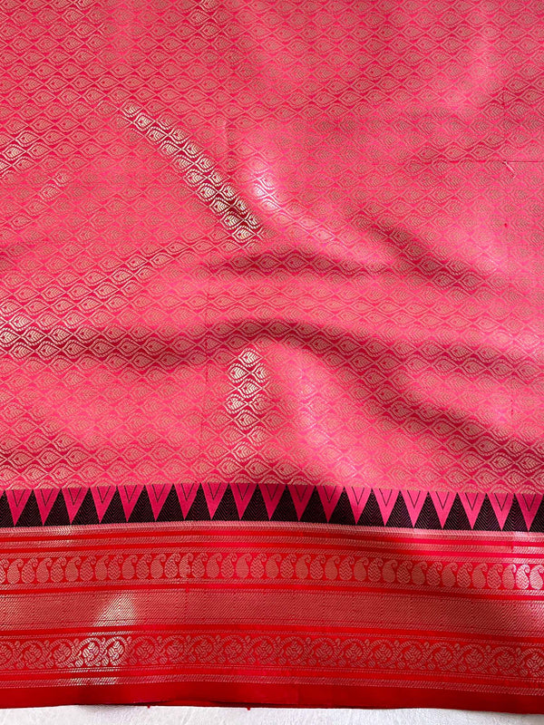 Banarasee Cotton Silk Saree With Contrast Resham Border-Cream & Red