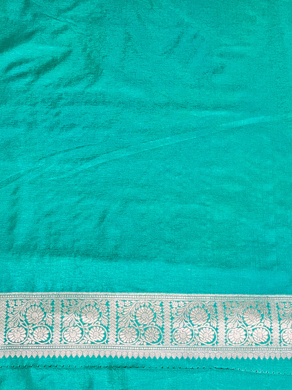 Banarasee Handloom Semi Silk Saree With Zari Woven Design & Border-Aqua Green