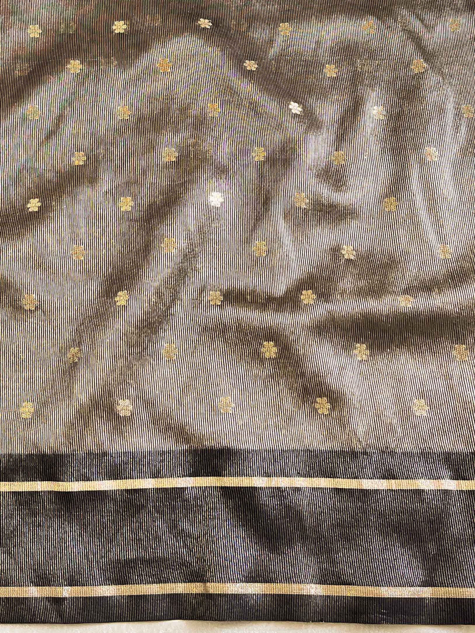 Banarasee Organza Saree With Zari Buti & Satin Border-Black