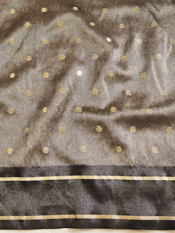 Banarasee Organza Saree With Zari Buti & Satin Border-Black