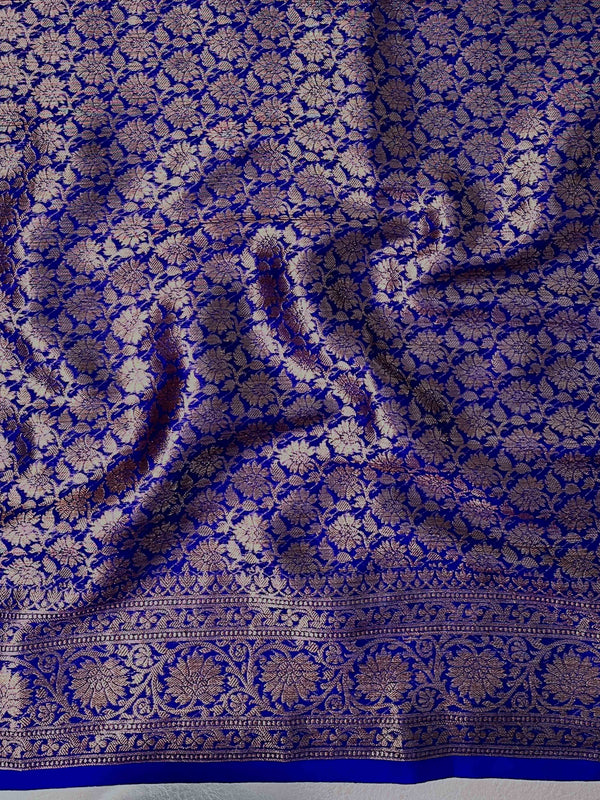 Banarasee Handwoven Georgette Saree With Zari Buta Design & Floral Border-Blue