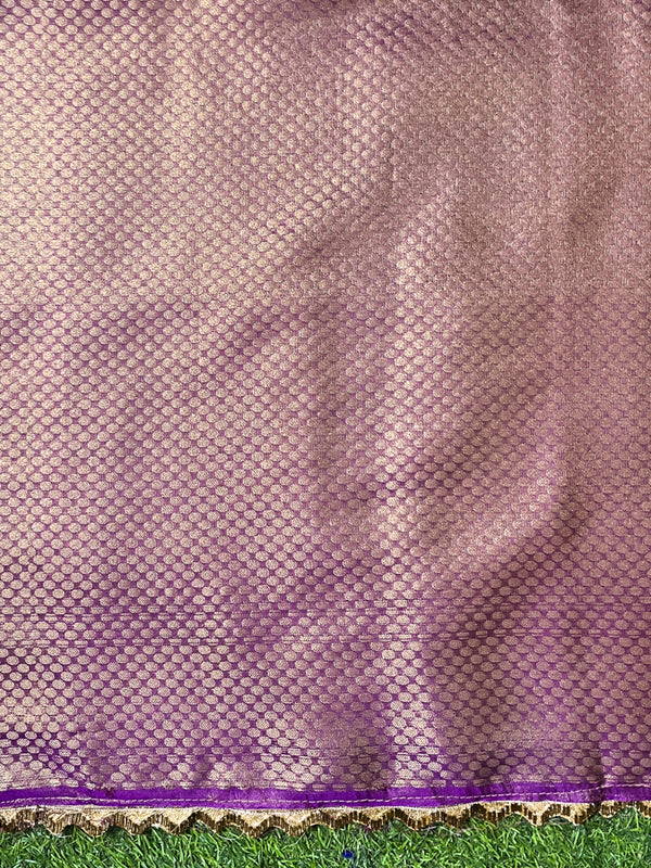 Banarasee Handloom Shimmer Silk Saree With Zari Jaal Design Floral Border & Lace-Violet