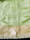 Banarasee Handloom Tissue Saree With Zari Woven Design Border & Lace-Green