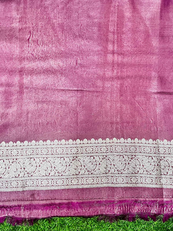 Banarasee Handloom Tissue Saree With Zari Buti Design & Lace Border-Light Purple