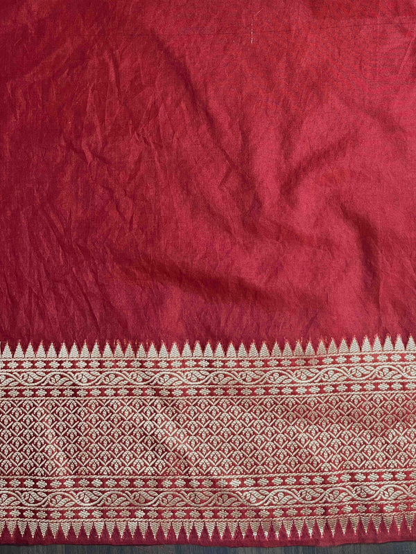 Banarasee Semi Chiffon Saree With Floral Zari Work & Border-Maroon