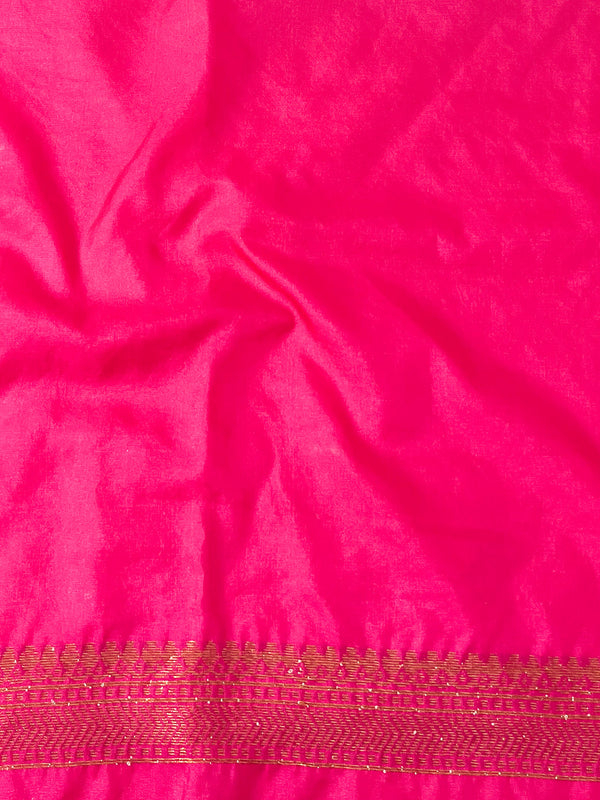 Banarasee Semi-Chiffon Saree With Antique Gold Zari Work-Pink