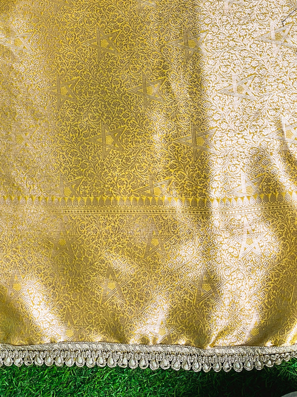 Banarasee Semi Chiffon Saree With Buti Design Broad Zari Border & Lace-Yellow