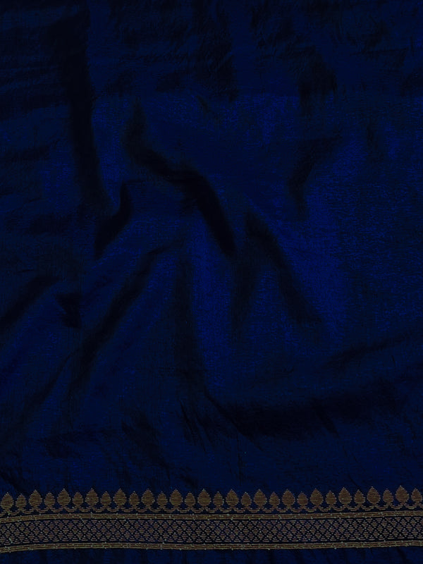 Banarasee Semi-Chiffon Saree With Antique Gold Zari Work-Blue