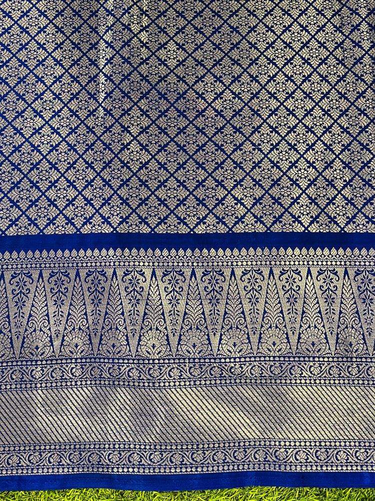 Banarasee Handloom Tissue Saree With Zari Woven Design Broad Border & Lace-Sky Blue