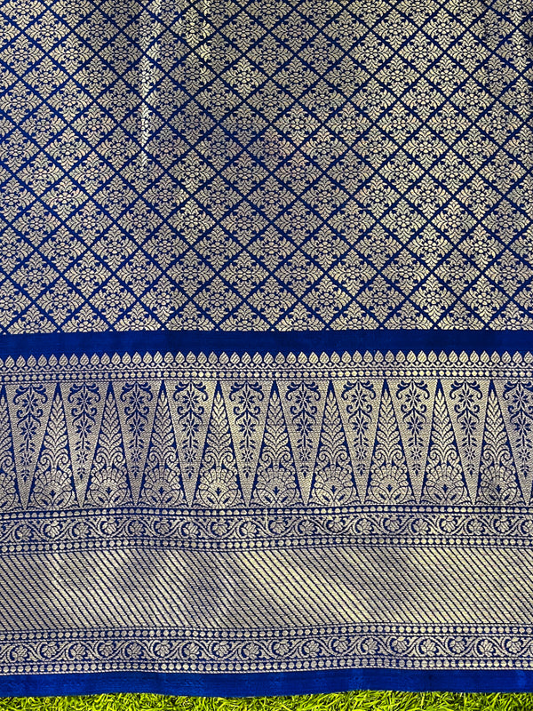 Banarasee Handloom Tissue Saree With Zari Woven Design Broad Border & Lace-Sky Blue